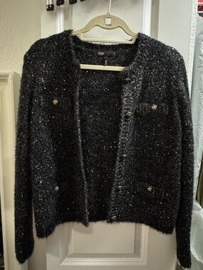 Maje Black Sequin Fuzzy Cardigan